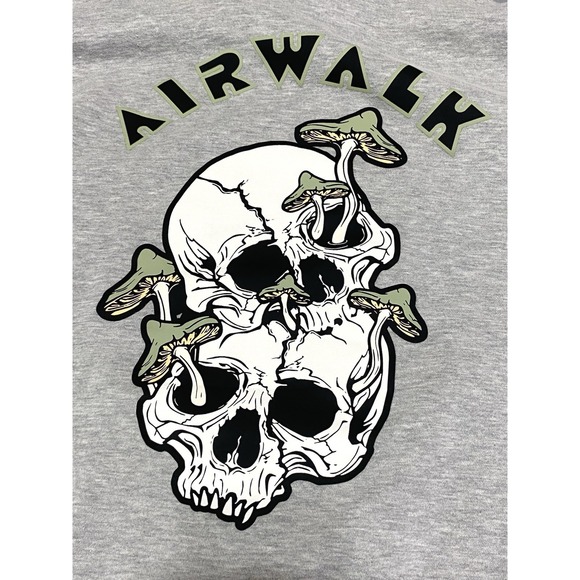 Airwalk Mens Grey Hoodie Sweatshirt Size Medium Skull Mushrooms READ - Picture 4 of 7